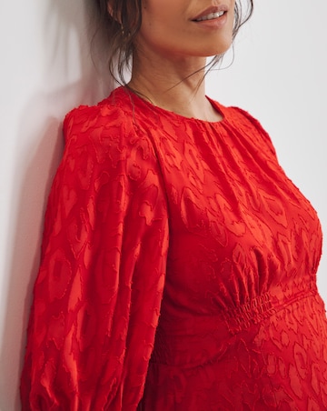 Joanna Hope Coral Burnout Bubble Sleeve Dress