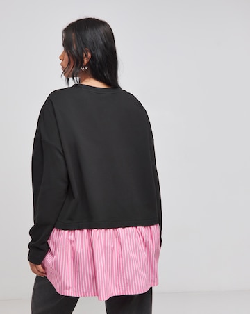 Black 2 In 1 Sweat With Woven Shirt