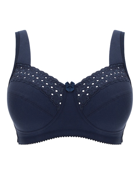 Miss Mary of Sweden Broderie Anglaise Cotton Non Wired Bra Dark Blue