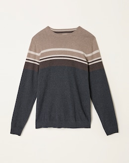 FatFace Rye Stripe Jumper (Regular &amp; Tall) - Grey