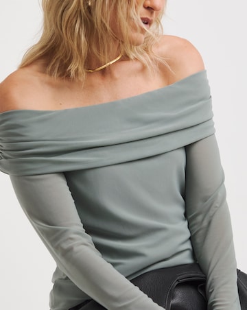 Green Mesh Bardot Top