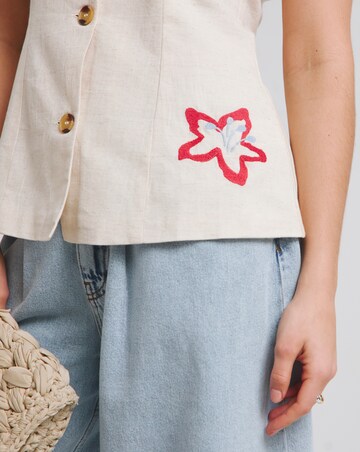 Native Youth Cream Longline Linen Mix Waistcoat