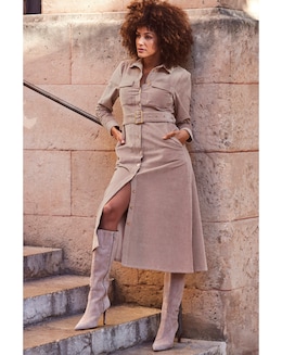 Sosandar Corduroy Belted Midi Shirt Dress With Pockets