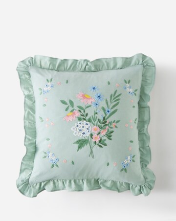Harper Embroidered Floral Ruffled Cushion