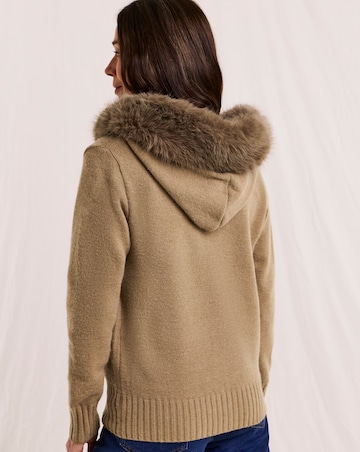 Julipa Fur Trim Hooded Knitted Jacket