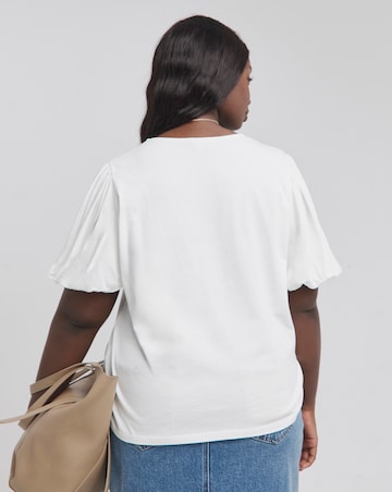White Poplin Puff Sleeve T-Shirt