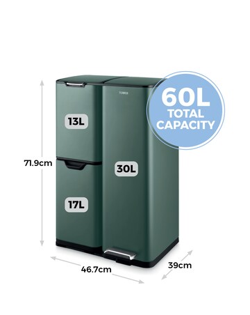 Tower 60L Recycling Bin with 3 Individual Compartments