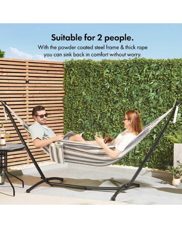 VonHaus Ibiza 2 Person Cotton Hammock with Steel Stand