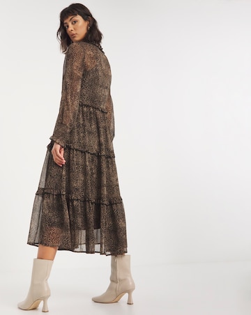 Animal Print Chiffon Tiered Smock Dress