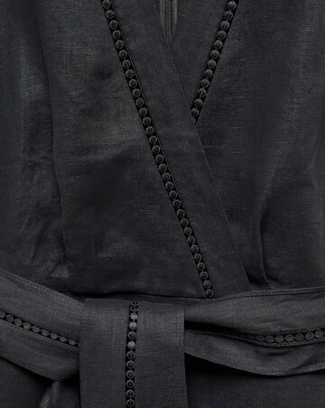 Mango Pure Linen Bow Tie V Neck Midi Dress