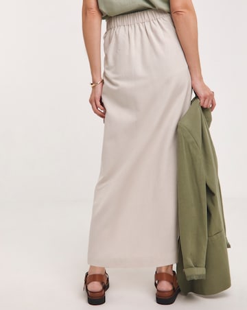 Stone Linen Mix Midi Wrap Skirt