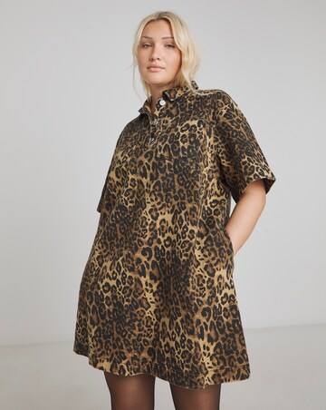 Leopard Print Boxy Denim Dress