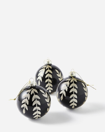 6 Black & Gold Leaf Baubles