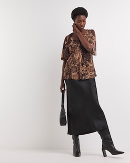 Printed Mesh V-Neck Angel Sleeve Top