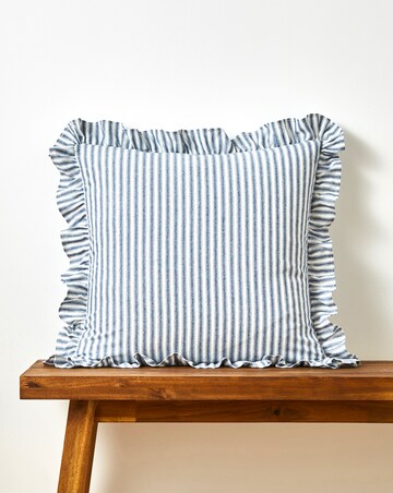 Sylvia Ruffled Stripe Cushion - Blue