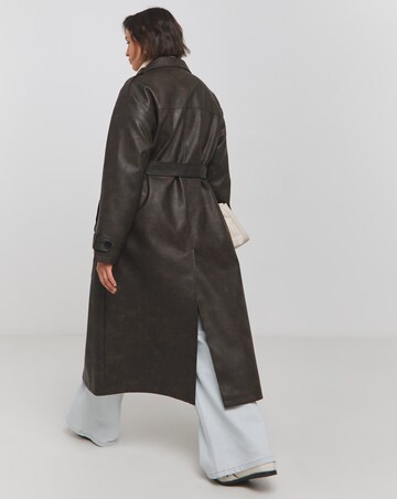 Washed Black Worn Look PU Trench