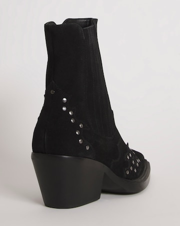 Zia Suede Studded Western Cowboy Ankle Boots - Extra Wide Fit (EEE)