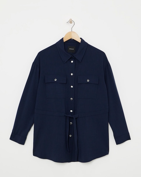 Deep Navy Tie Waist Overshirt