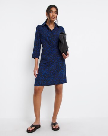 Animal Gathered Waist Crepe Shirt Dress