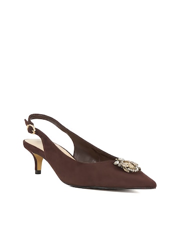Dune Context Brown Suede Embellished Slingback Kitten Heels Standard Fit
