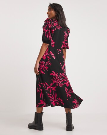 Ruffle Trim Tie Neck Tea Dress
