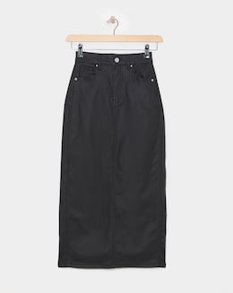Black Coated Denim Skirt