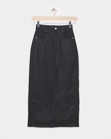 Black Coated Denim Skirt
