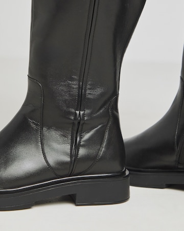 Andy Leather Stretch Seam Knee High Flat Boots Wide E Fit Super Curvy Calf