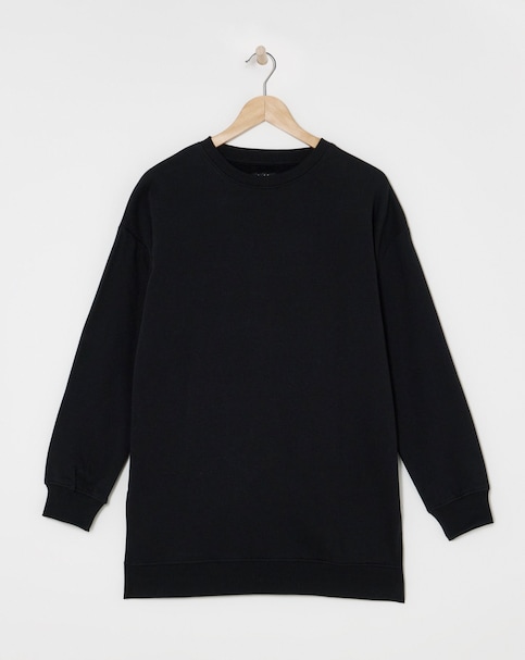 Basic Black Side Split Longline Sweatshirt Tunic