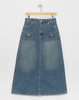 Western Blue Utility Full Denim Skirt