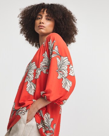 Red Floral Three Quarter Blousin Sleeve Jersey Top
