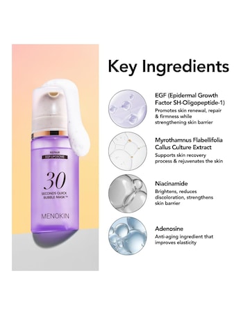 Menokin 30 Seconds Repair EGF Liposome No Rinse Bubble Mask 95ml
