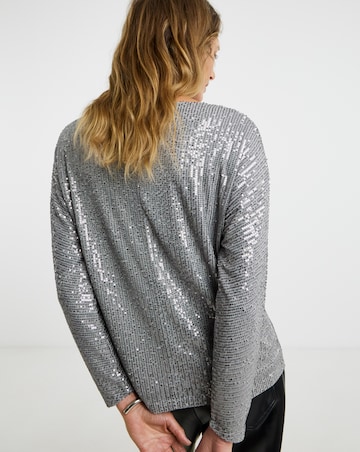 Sequin Keyhole Blouson Sleeve Top