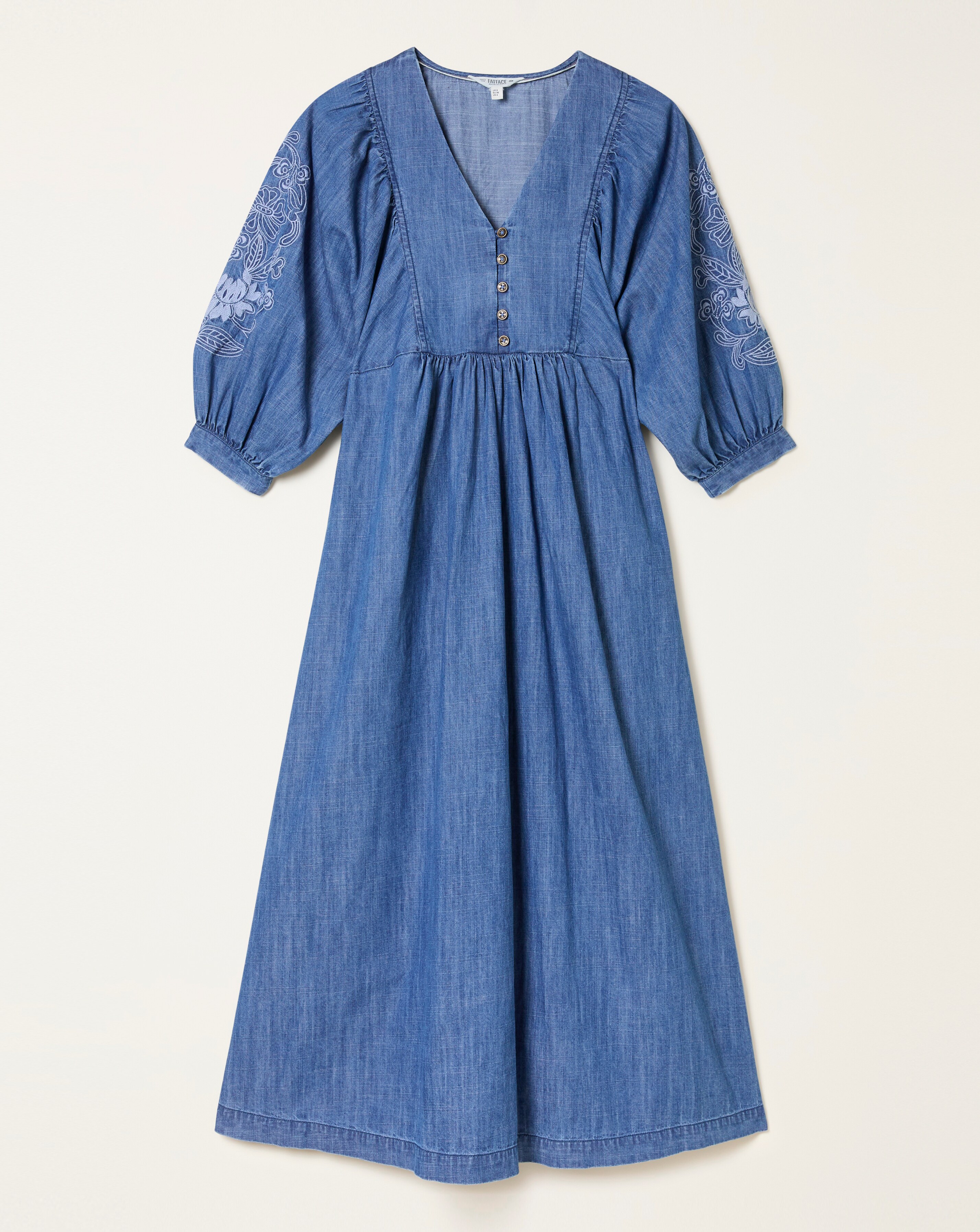 FatFace Jess Denim Embroidery Midi Dress | Ambrose Wilson