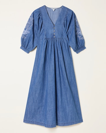 FatFace Jess Denim Embroidery Midi Dress