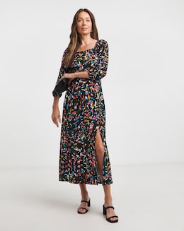 Square Neck Jersey Midi Dress