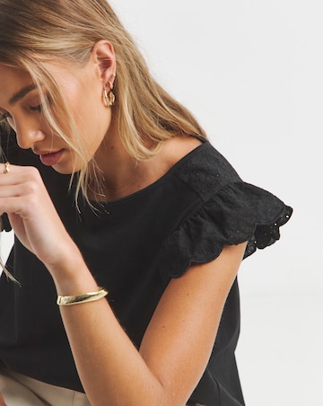 Simply Be Black Broderie Frill Sleeve Top with Tie