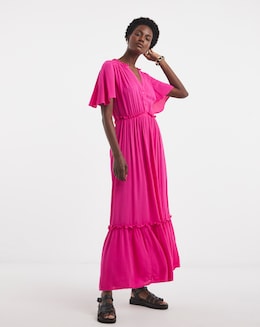Crinkle Angel Maxi Sleeve Maxi Dress