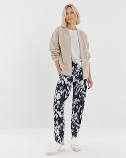 Navy Printed Jersey Tapered Trouser
