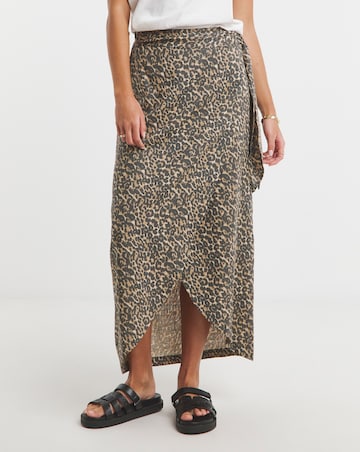 Simply Be Leopard Linen Mix Wrap Midi Skirt