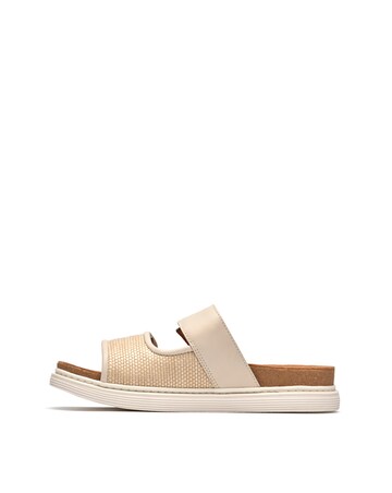 Clarks Cream Leather Arwell Step Sandals - Wide Fit (E)