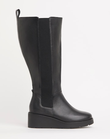 Mars Wedge Knee High Leather Chelsea Boot - Wide Fit (E) & Super Curvy