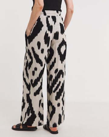 Printed Crinkle Shirred Waist Wide Leg Trousers