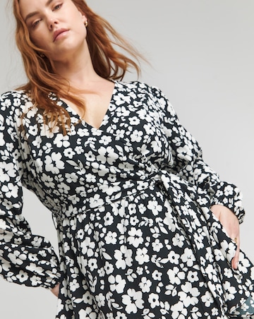 Mono Print Textured Wrap Skater Dress