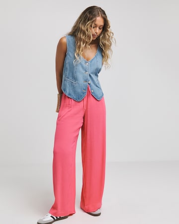 Simply Be Pink Tie Waist Crinkle Wide Leg Trousers