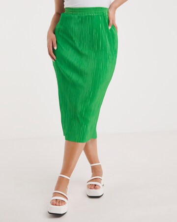 Green Plisse Midi Tube Skirt
