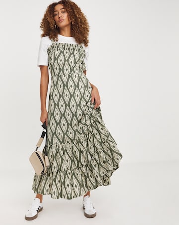 Printed Tie Waist Apron Dress