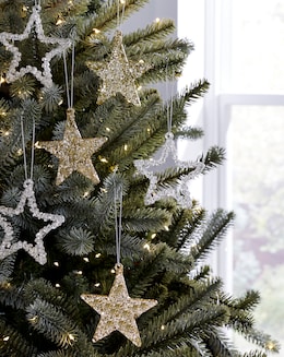 Set of 6 Gold Glittered Glass Star Tree Decorations