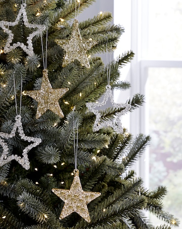 Set of 6 Gold Glittered Glass Star Tree Decorations