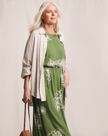 Julipa Textured Crinkle Printed Pocket Midi Dress